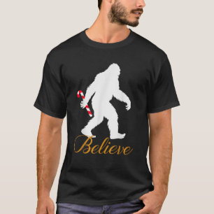 T-shirt Bigfoot Sasquatch Yéti Croire Canne de Bonbon Noël