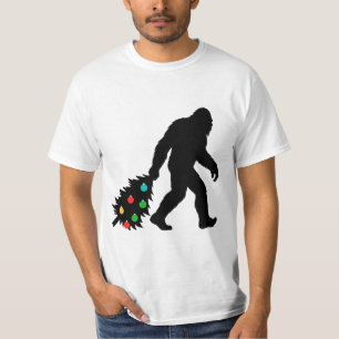 T-shirt Bigfoot traînant un arbre de Noël