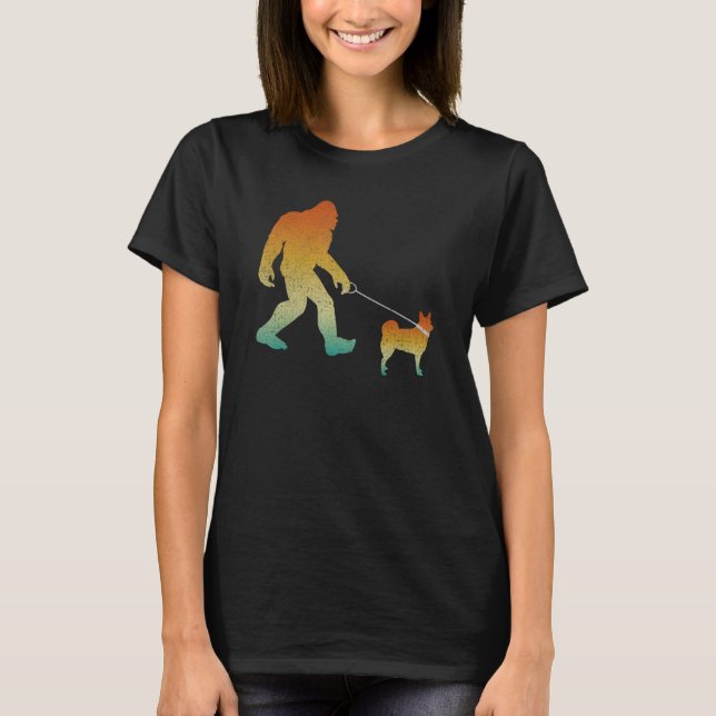 T-shirt Bigfoot Walking Norwegian Buhund Funny Sasquatch P (Devant)