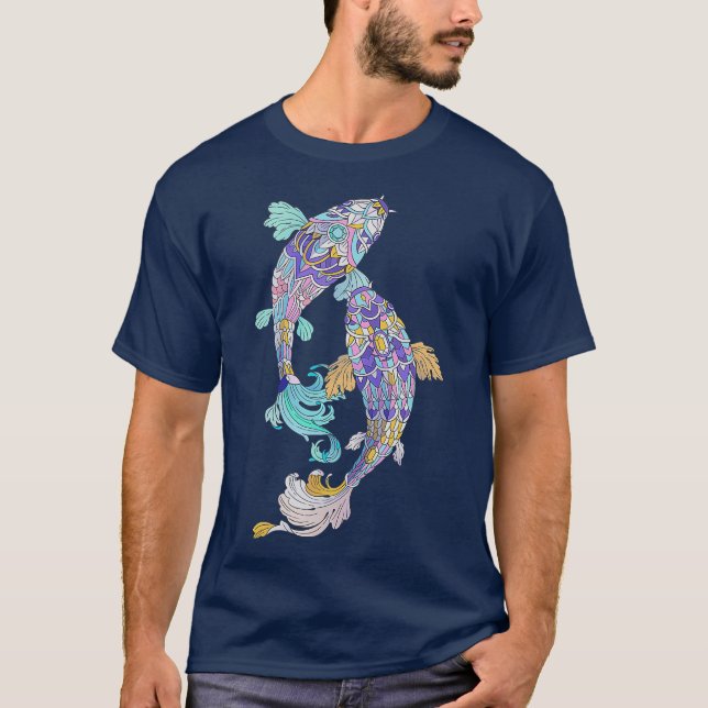 T-shirt Bijoux Koi Poisson Koi Lover Turquoise violet rose (Devant)