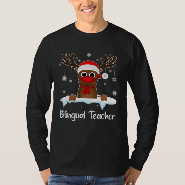 T-shirt Bilingual Teacher Squad Reindeer Santa Hat Christm (Devant)