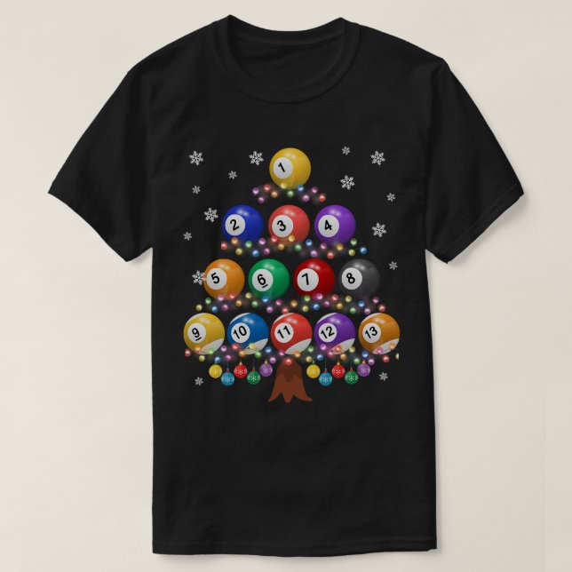 T-shirt Billard Lover Xmas Tree Lights Père Noël Billard C (Design devant)