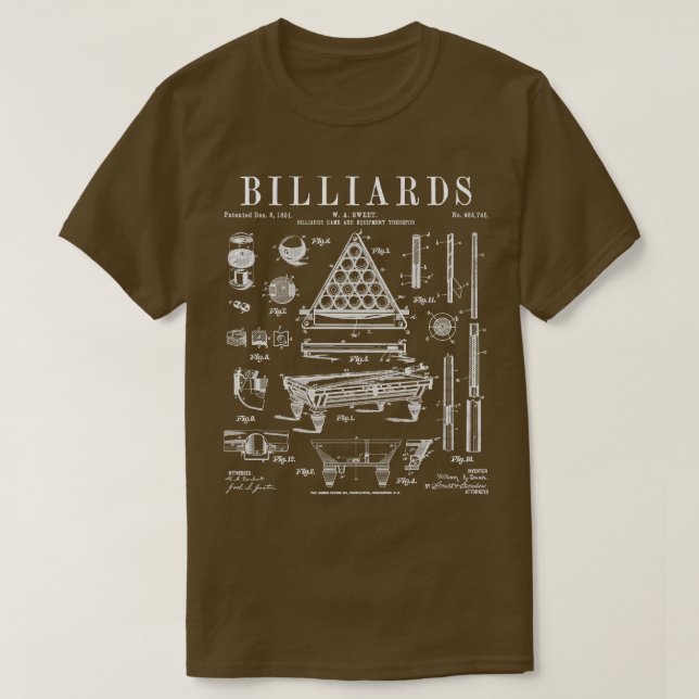T-shirt Billard Pool de table Boule de la pile Brevet Vint (Design devant)