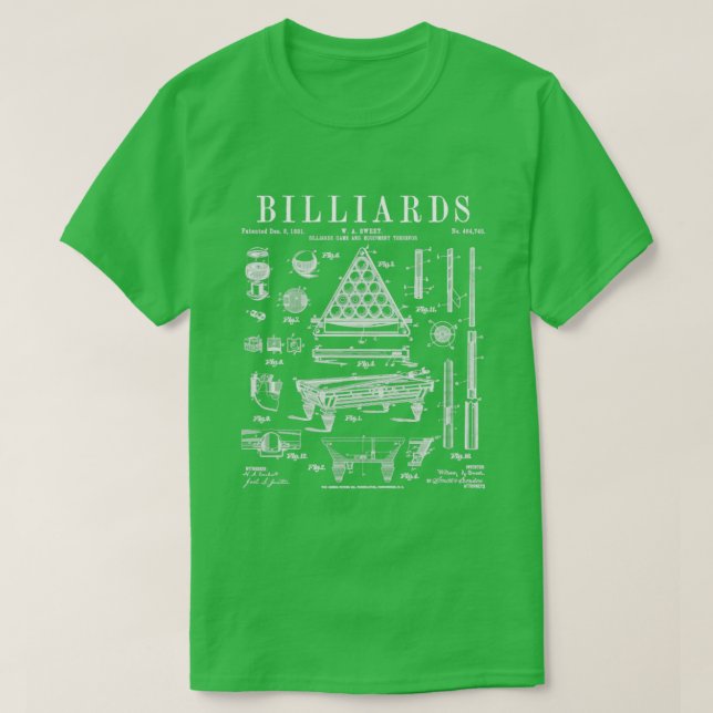 T-shirt Billard Pool de table Boule de la pile Brevet Vint (Design devant)