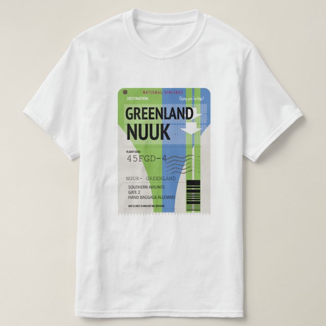 T-shirt Billet voyage Nuuk du Groenland (Design devant)