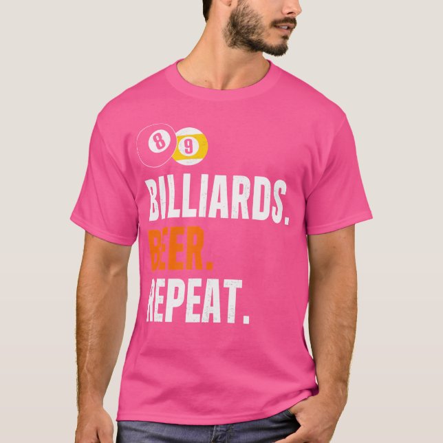 T-shirt Billiards Beer Repeat Funny Billiard (Devant)
