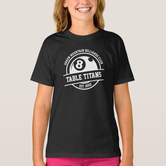 T-shirt Billiards Pool Club Équipe Ligue Nom Année Sponsor (Devant)
