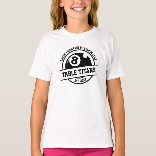 T-shirt Billiards Pool Club Équipe Ligue Nom Année Sponsor (Devant)