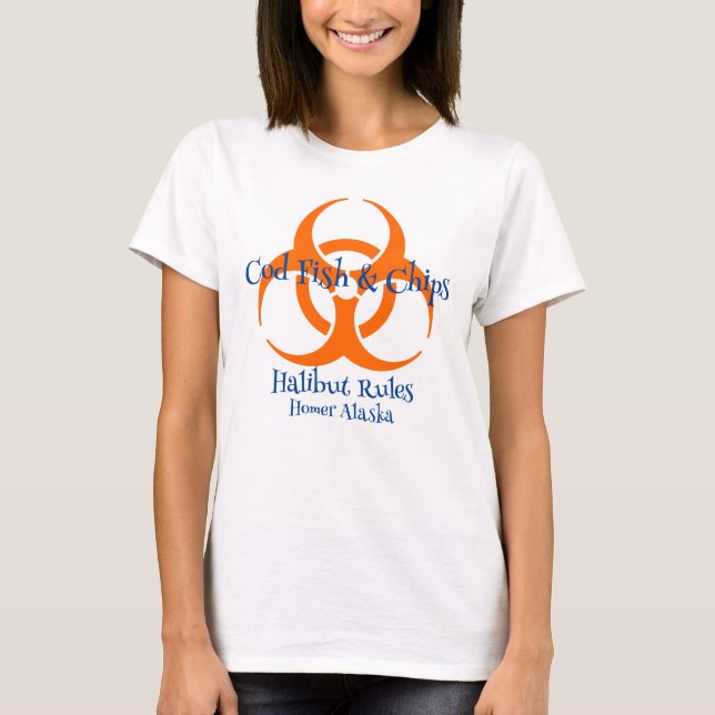 T-shirt Bio Symbole de danger Morue Poissons et Chips (Devant)