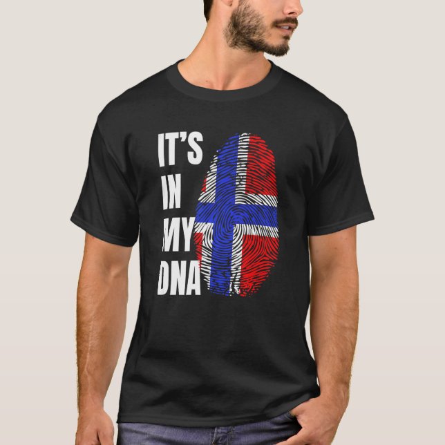 T-shirt Biométrie ADN en empreinte digitale Drapeau norvég (Devant)