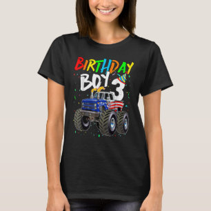 T-shirt Birthday Boy 3 Year Old Monster Truck Flag 3rd Bir