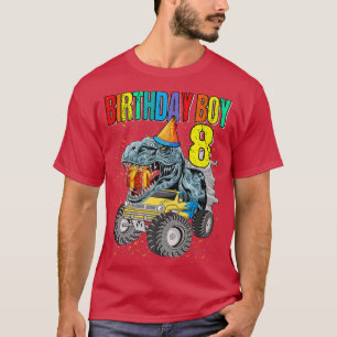 T-shirt Birthday Boy 8 Monster Truck Dinosaur 8e anniversa