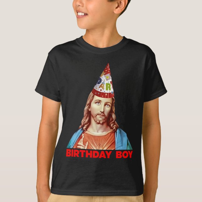 T-shirt Birthday Boy Jesus Funny Christmas Party Hat Long  (Devant)