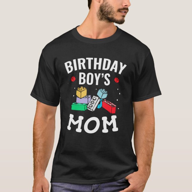 T-shirt Birthday Boy's Mom Building Blocks  3 (Devant)