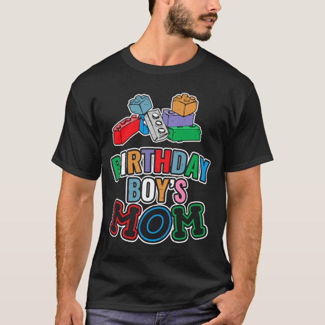 T-shirt Birthday Boy's Mom Building Blocks 9 (Devant)