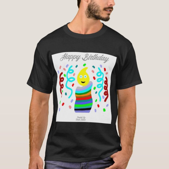 T-shirt Birthday Candle Greetings Men's Black T Shirt (Devant)