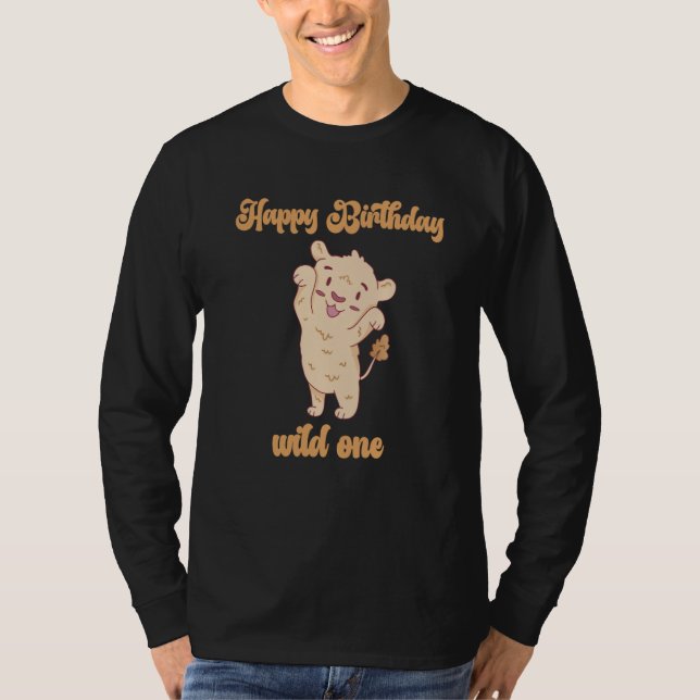 T-shirt Birthday One Wild Lion Animals Celebration Boy Gir (Devant)
