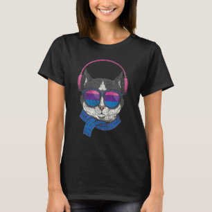T-shirt Bisexual Bi Pride Drapeau Chat Vintage Sun Glaces 