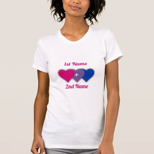 T-shirt Bisexualité design orgueil avec les coeurs/un coup (Devant)