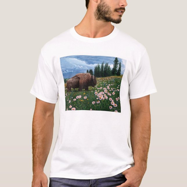 T-shirt Bison américain - "aucun temps pour des fleurs " (Devant)