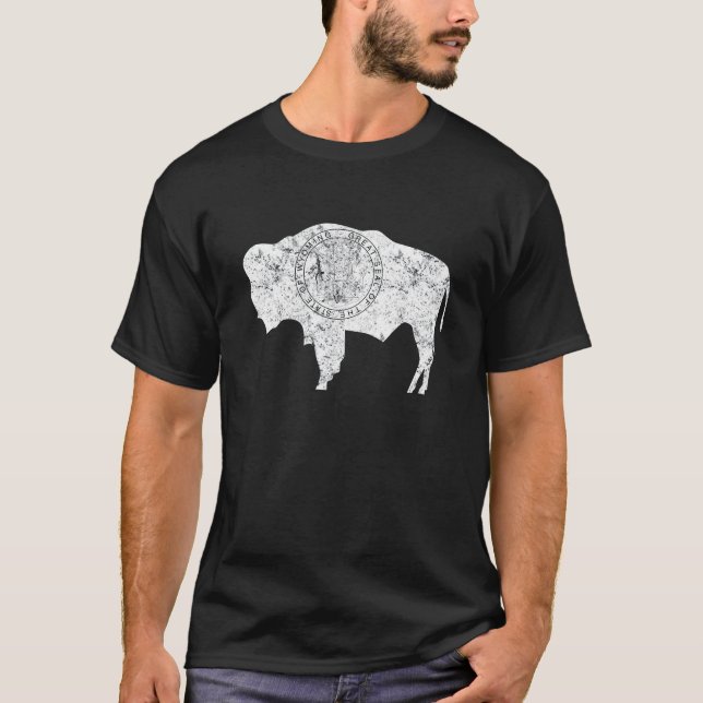 T-shirt Bison américain de drapeau d'état du Wyoming (Devant)
