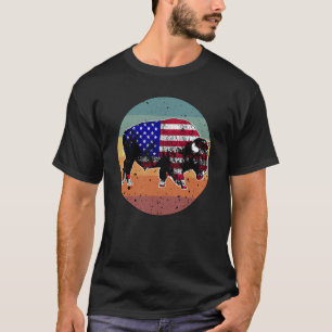 T-shirt Bison Américain Parc National Drapeau Silhouette R