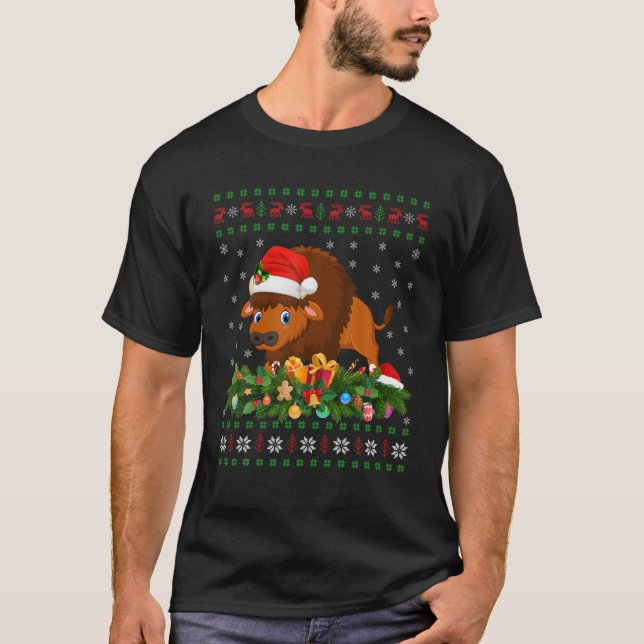 T-shirt Bison Amoureux des animaux Santa Hat Ugly Bison No (Devant)