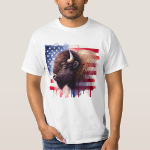 T-shirt Bison avec drapeau des États-Unis d'Amérique