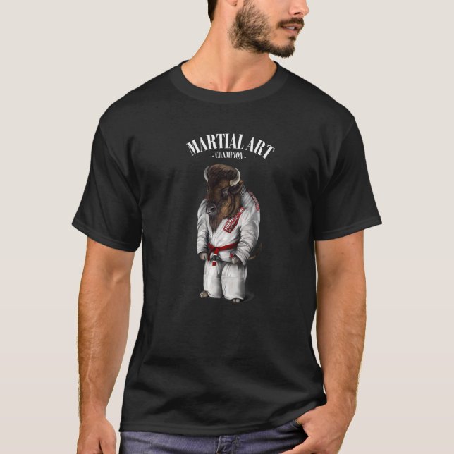 T-shirt Bison Bull Judo Karate Master En Judogi Blanc (Devant)