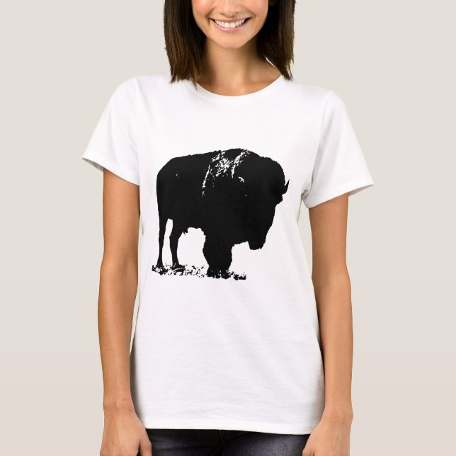 T-shirt Bison de bison noir et blanc Pop Art (Devant)