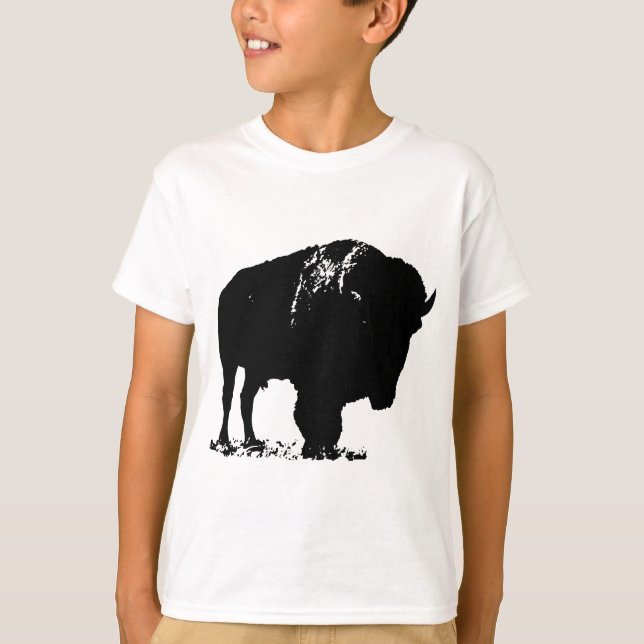 T-shirt Bison de bison noir et blanc Pop Art (Devant)