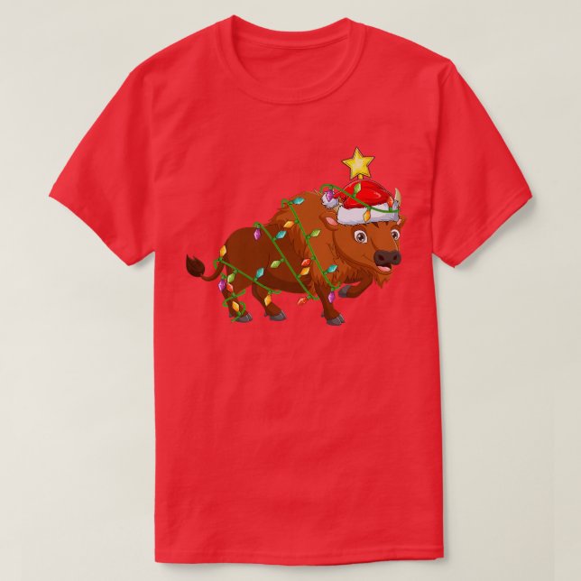 T-shirt Bison Éclairage Xmas Arbre Correspondance Bison No (Design devant)