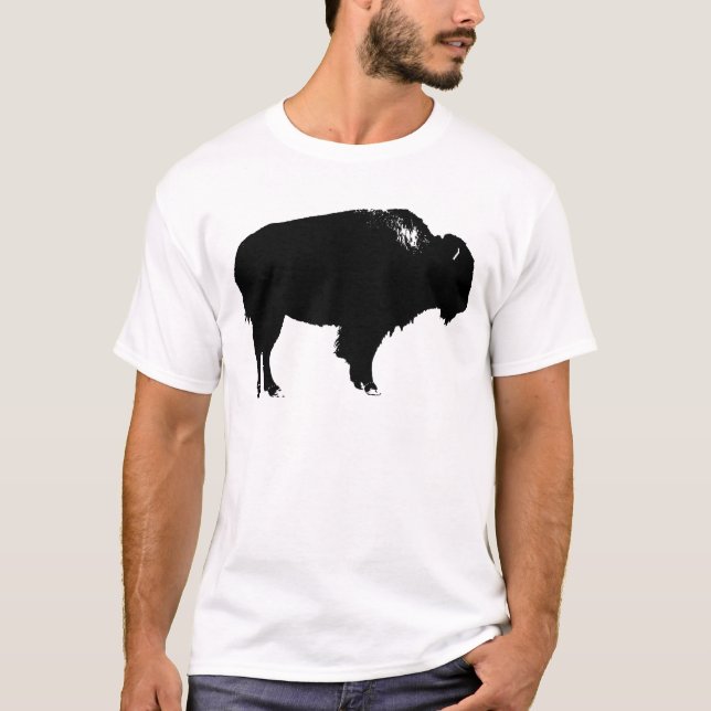 T-shirt Bison noir et blanc Silhouette Pop Art (Devant)