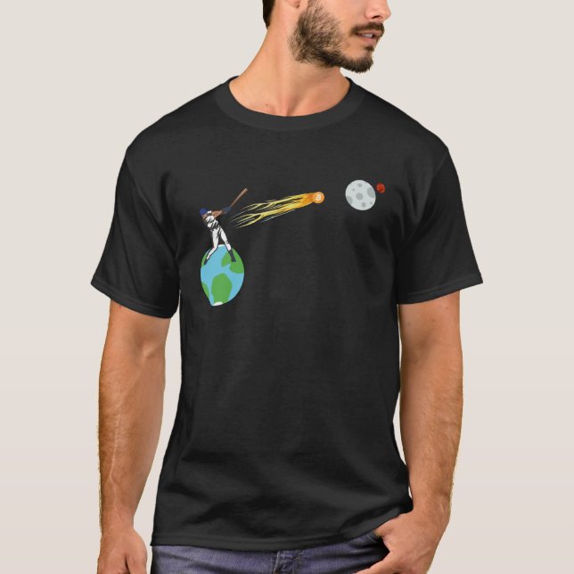 T-shirt Bitcoin Crypto vers la Lune ou Mars BTC Baseball B (Devant)