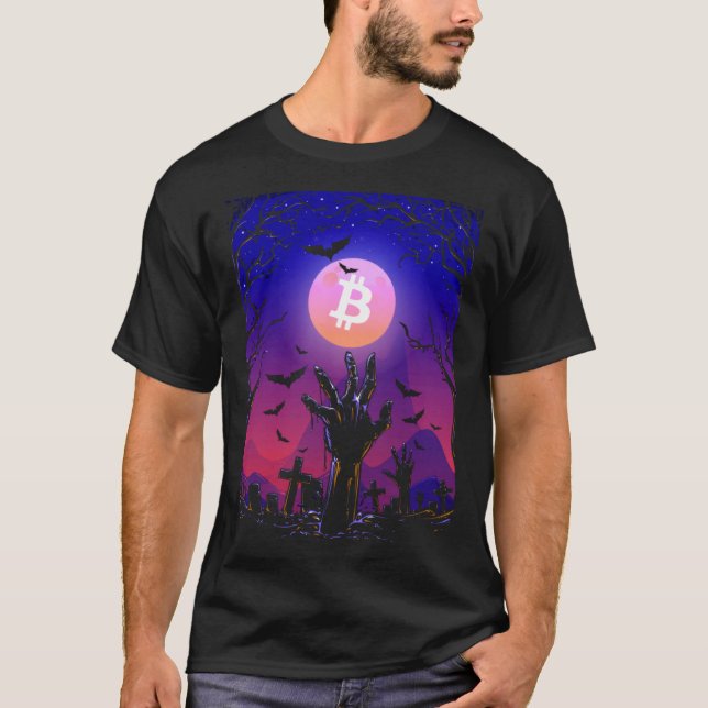 T-shirt Bitcoin Moon Tombstone Graveyard Creepy Halloween (Devant)