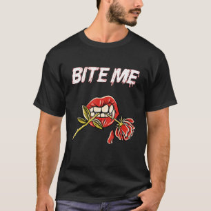 T-shirt Bite Me Dents Vampire Avec Rose
