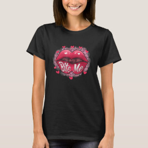 T-shirt Bite Me Leopard Coeurs Lèvres Valentines Jour Femm