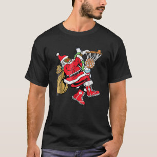 T-shirt Black African American Santa Claus Basketball Chri