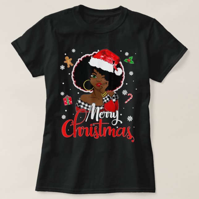T-shirt Black African Girl American Melanin Christmas Sant (Design devant)