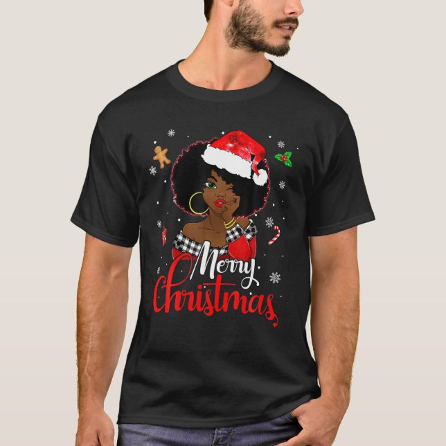 T-shirt Black African Girl American Melanin Christmas Sant (Devant)
