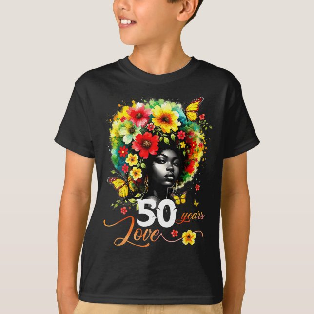 T-shirt Black Afro Queen 50 Years Love 50th Birthday Butte (Devant)