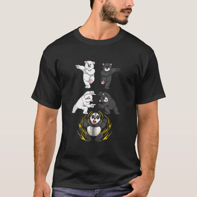 T-shirt Black And White Bear Into Panda Fusion (Devant)