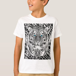 T-shirt Black And White Blue Eyes Tiger Graphic