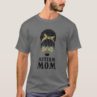 T-shirt Black Autisme Maman Curly Bun Sensibilisation sur 