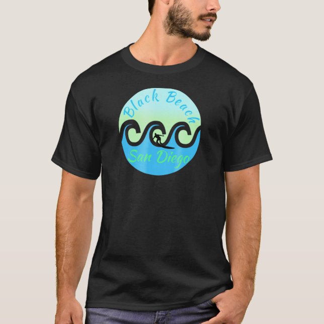 T-shirt Black Beach Surf Surf San Diego Waves (Devant)
