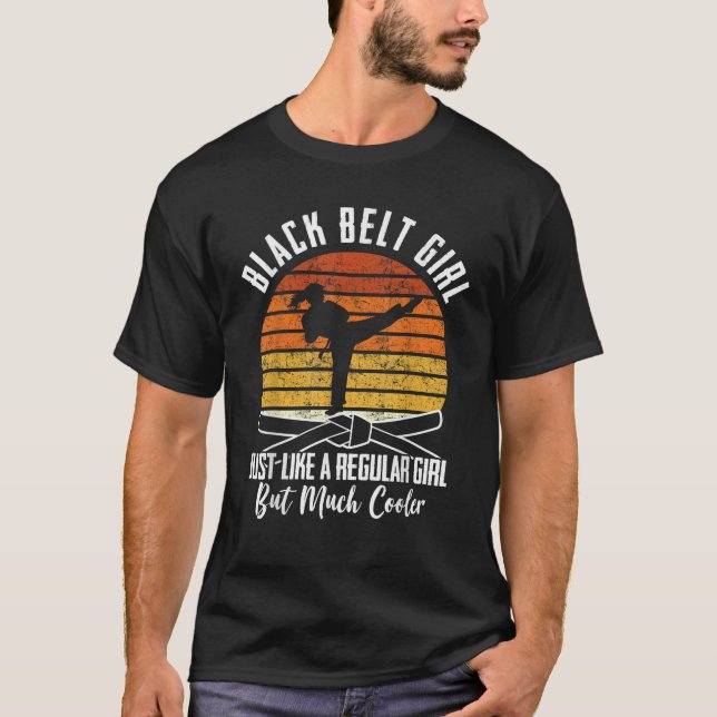 T-shirt Black Belt Girl Karate Black Belt Promotion Black (Devant)