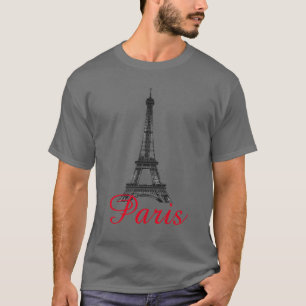 T-shirt Black Blanc Tour Eiffel Paris Love City Travel
