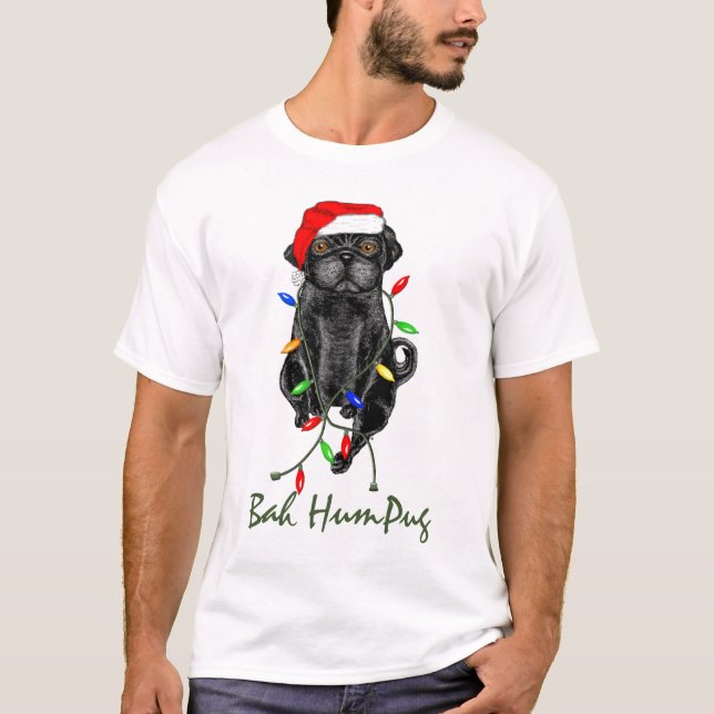 T-shirt Black Carlin Chien Bah Humpug Funny Noël (Devant)