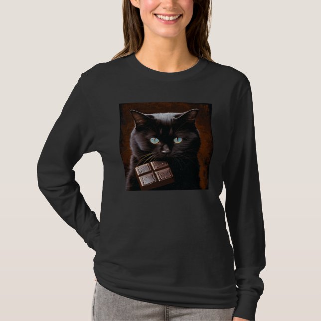 T-shirt Black Cat Biting Chocolate (Devant)