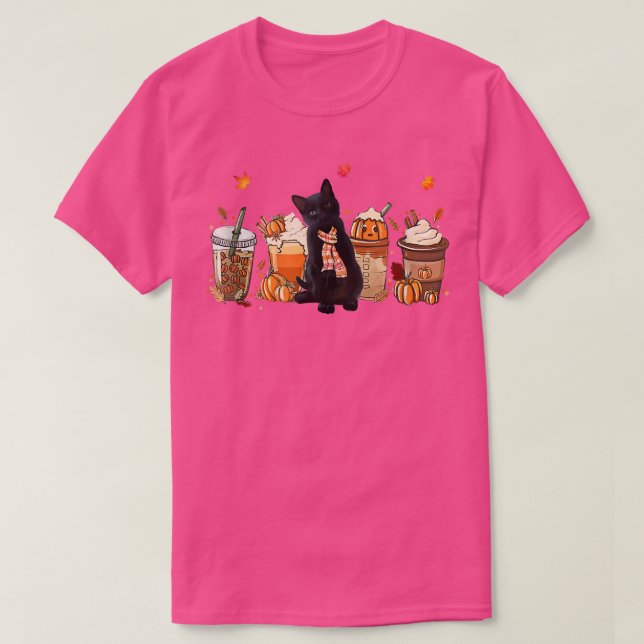 T-shirt Black Cat Citrouille Latte Fall Café Automne Saiso (Design devant)